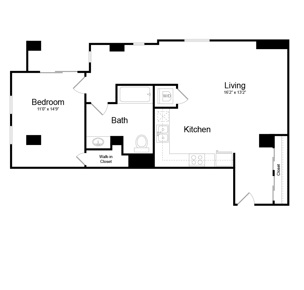 Floor Plan W - 1 bedrooms / 1 bathrooms Floor Plan W - 1 bedrooms / 1 bathrooms