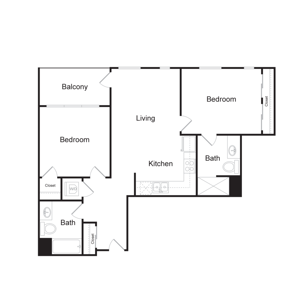 Floor Plan B1 - 2 bedrooms / 2 bathrooms